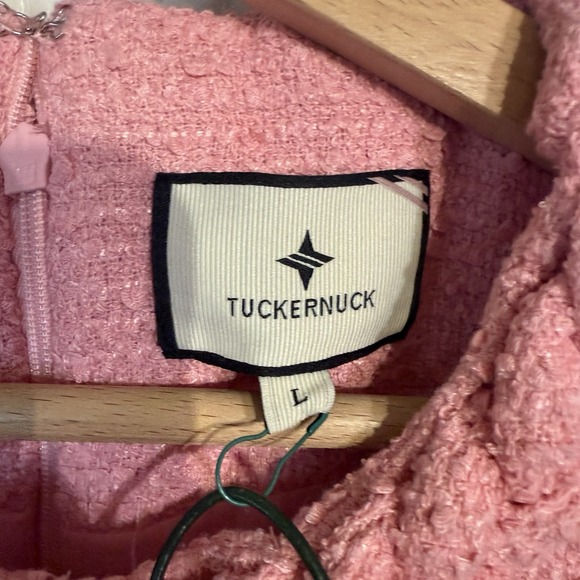 Tuckernuck Pink Tweed Short Sleeve Braided Neck Jackie Shift Dress Sz L $298 - Picture 11 of 13